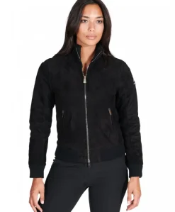 Donna D'Arienzo G155 - Bomber in pelle scamosciata nera collo in lana merino