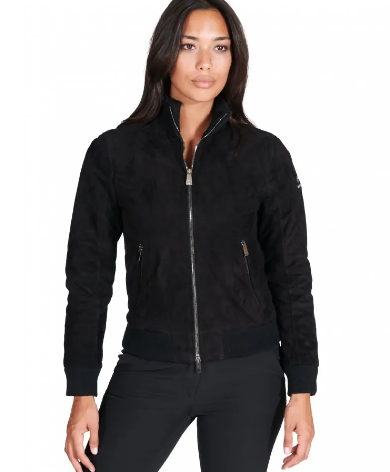 Donna D'Arienzo G155 - Bomber in pelle scamosciata nera collo in lana merino