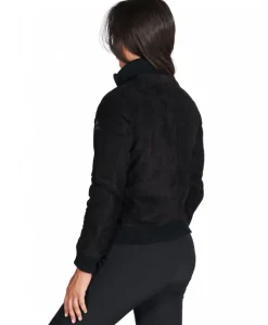 Donna D'Arienzo G155 - Bomber in pelle scamosciata nera collo in lana merino