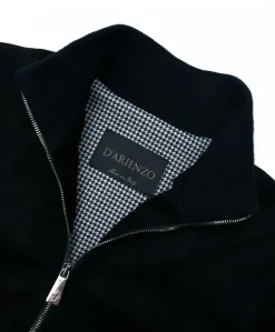 Donna D'Arienzo G155 - Bomber in pelle scamosciata nera collo in lana merino