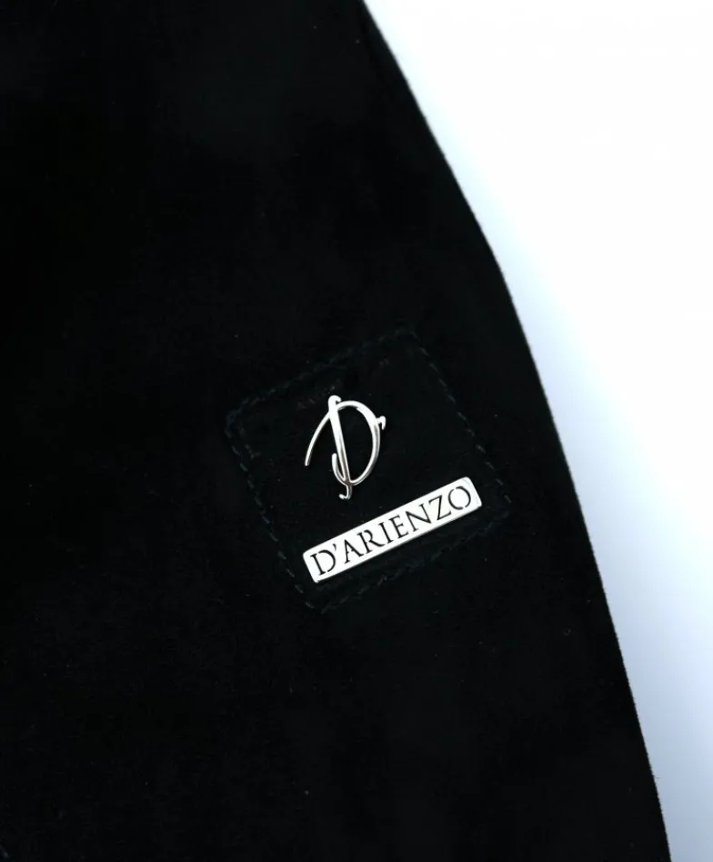 Donna D'Arienzo G155 - Bomber in pelle scamosciata nera collo in lana merino