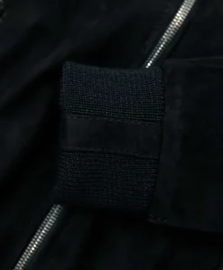 Donna D'Arienzo G155 - Bomber in pelle scamosciata nera collo in lana merino