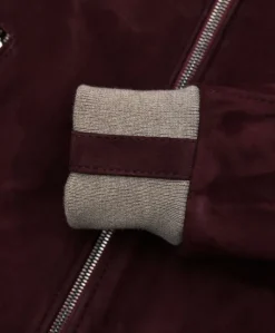 Donna D'Arienzo G155 - Bomber in pelle scamosciata bordeaux collo in lana merino