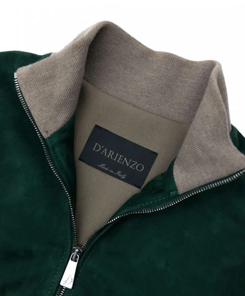 Donna D'Arienzo G155 - Bomber in pelle scamosciata verde collo in lana merino