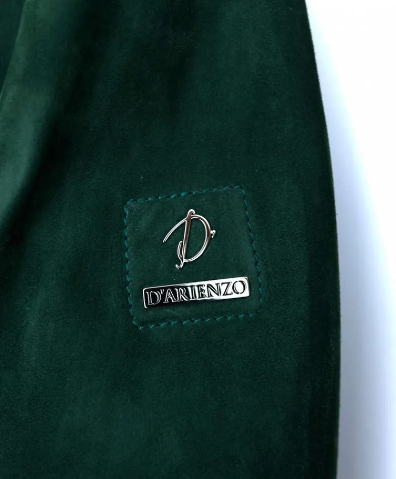 Donna D'Arienzo G155 - Bomber in pelle scamosciata verde collo in lana merino