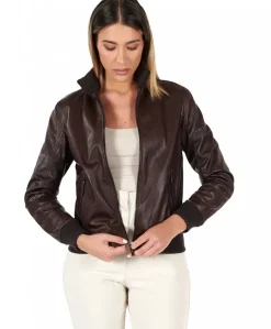 Donna D'Arienzo G155 - Bomber in pelle testa di moro effetto vintage