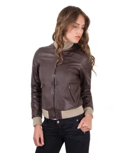 Donna D'Arienzo G155 - Bomber in pelle testa di moro effetto vintage