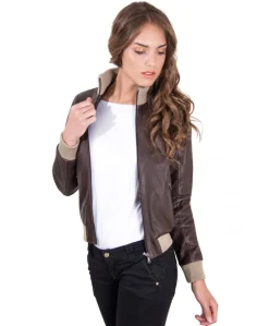 Donna D'Arienzo G155 - Bomber in pelle testa di moro effetto vintage