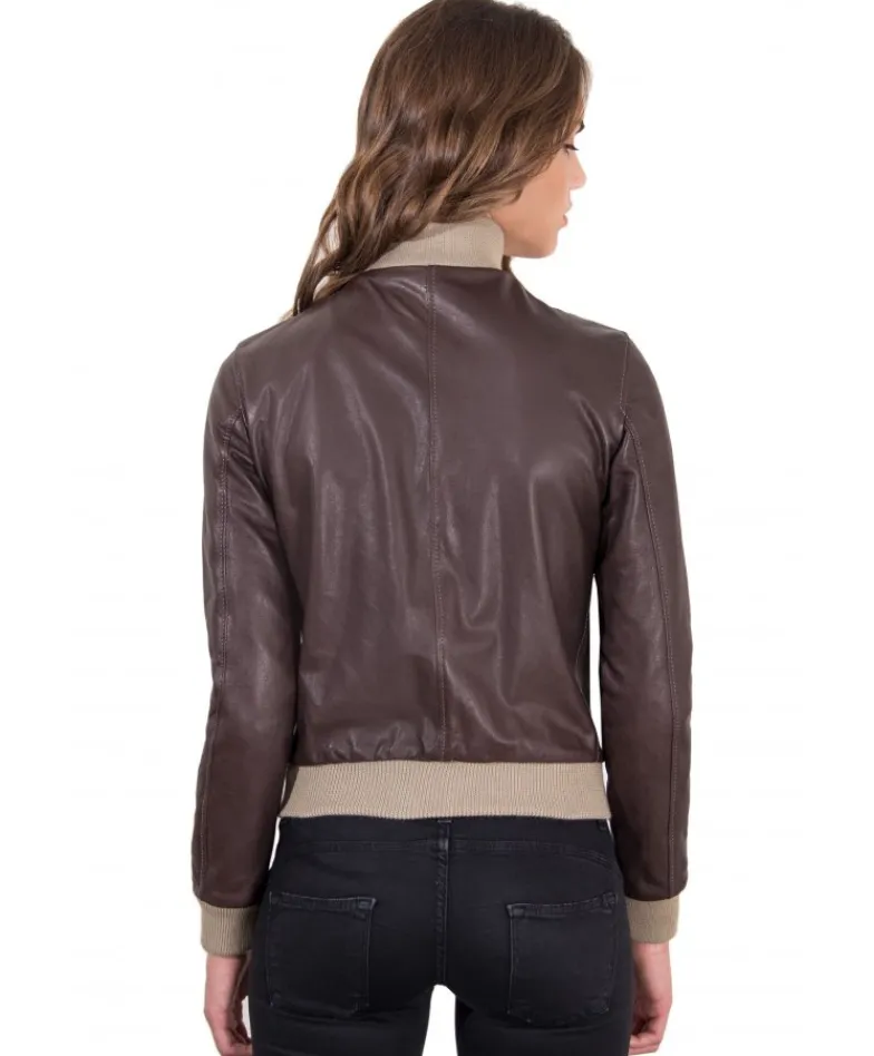 Donna D'Arienzo G155 - Bomber in pelle testa di moro effetto vintage