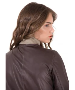 Donna D'Arienzo G155 - Bomber in pelle testa di moro effetto vintage