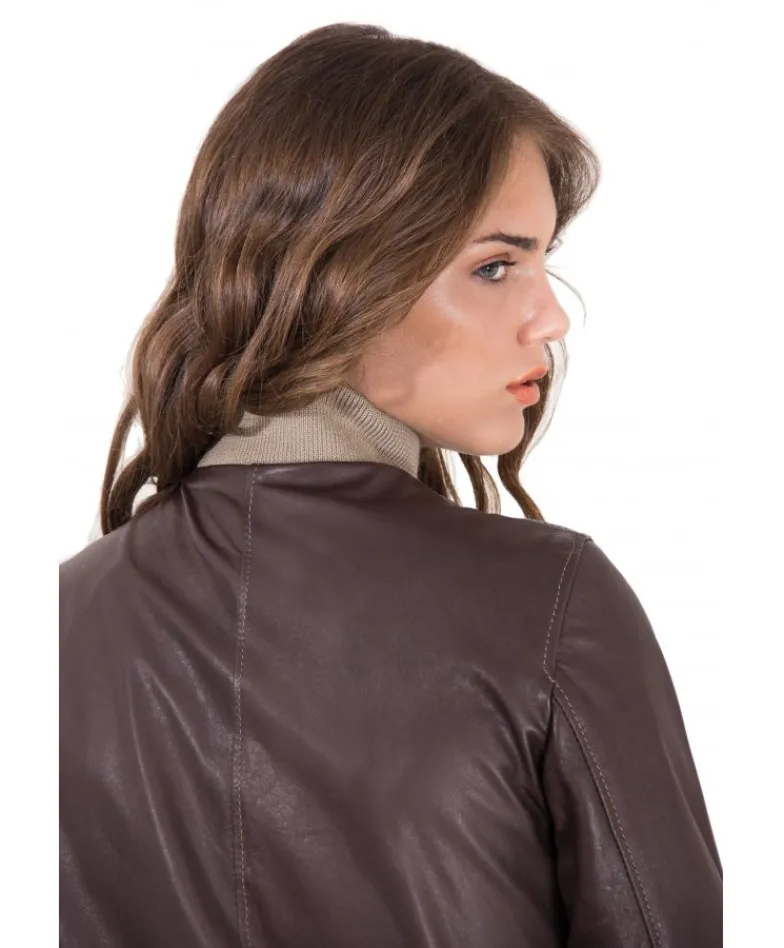 Donna D'Arienzo G155 - Bomber in pelle testa di moro effetto vintage