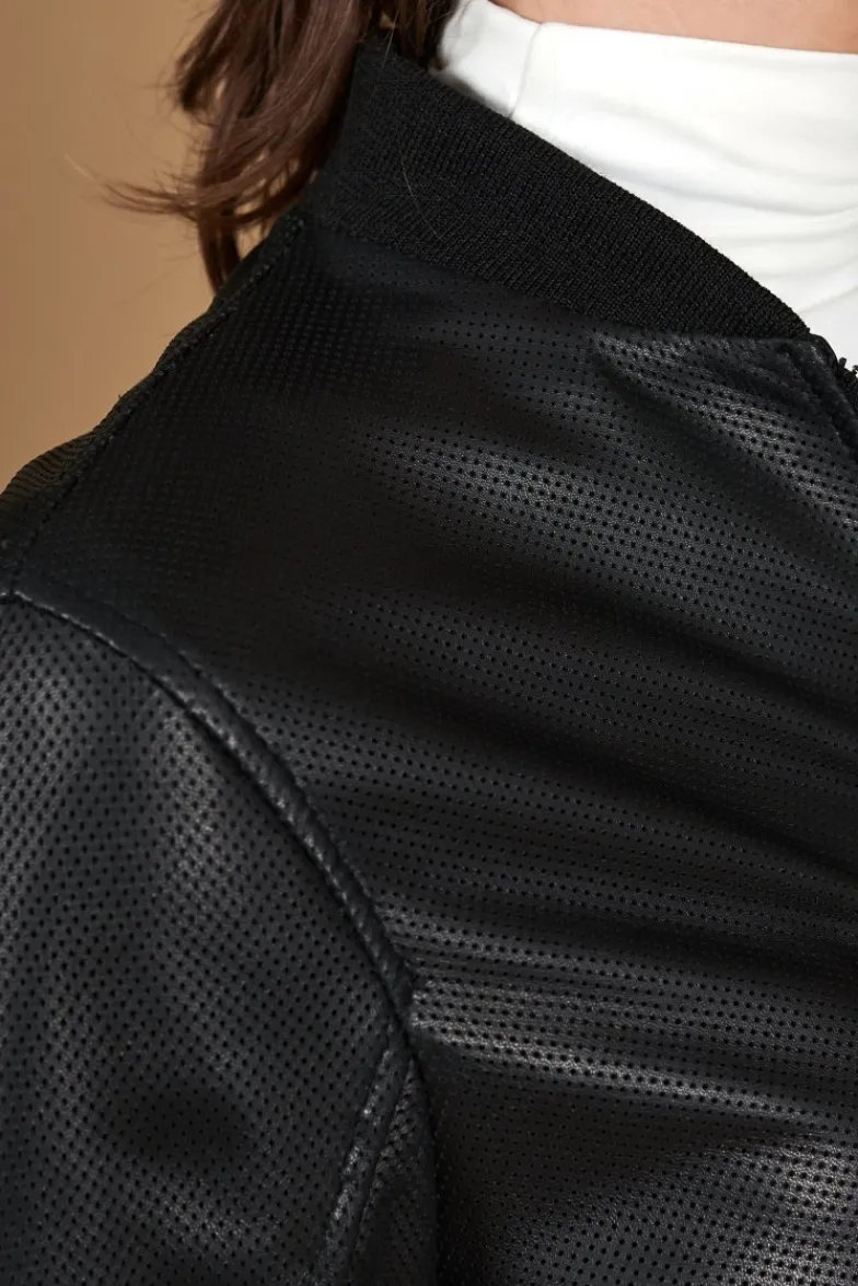 Donna D'Arienzo G155 College - Bomber in pelle traforata nera nappa effetto liscio