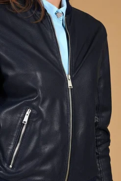 Donna D'Arienzo G155 College - Bomber in pelle traforata blu nappa effetto liscio