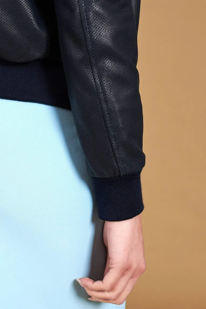 Donna D'Arienzo G155 College - Bomber in pelle traforata blu nappa effetto liscio