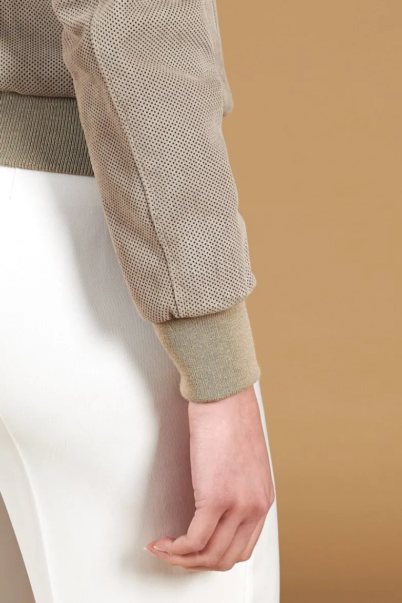 Donna D'Arienzo G155 College - Bomber in pelle camoscio traforato grigio colletto pistagna