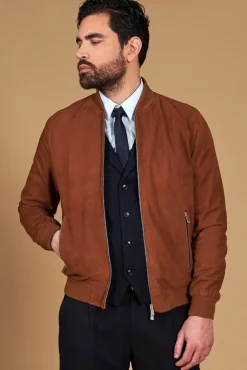 Uomo D'Arienzo Gaudil - Giacca Bomber in pelle camoscio cuoio due tasche