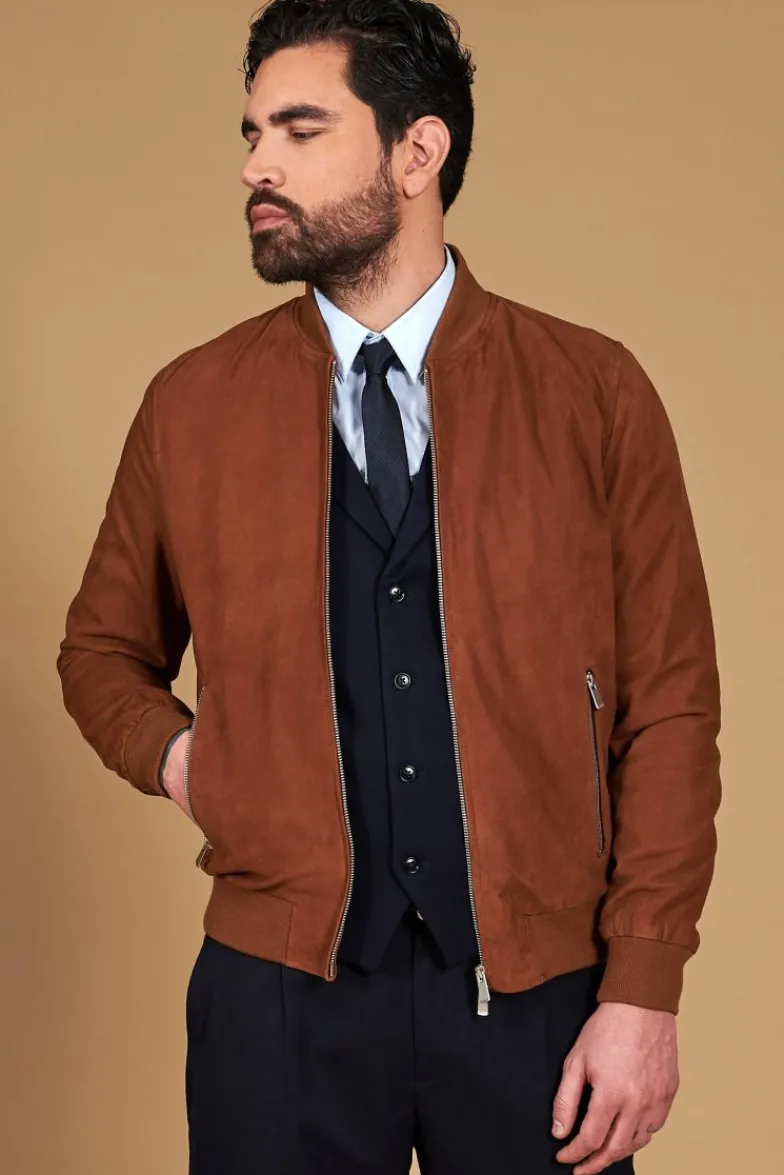 Uomo D'Arienzo Gaudil - Giacca Bomber in pelle camoscio cuoio due tasche