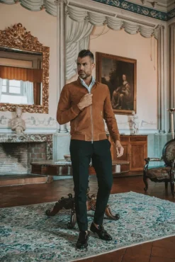 Uomo D'Arienzo Gaudil - Giacca Bomber in pelle camoscio cuoio due tasche