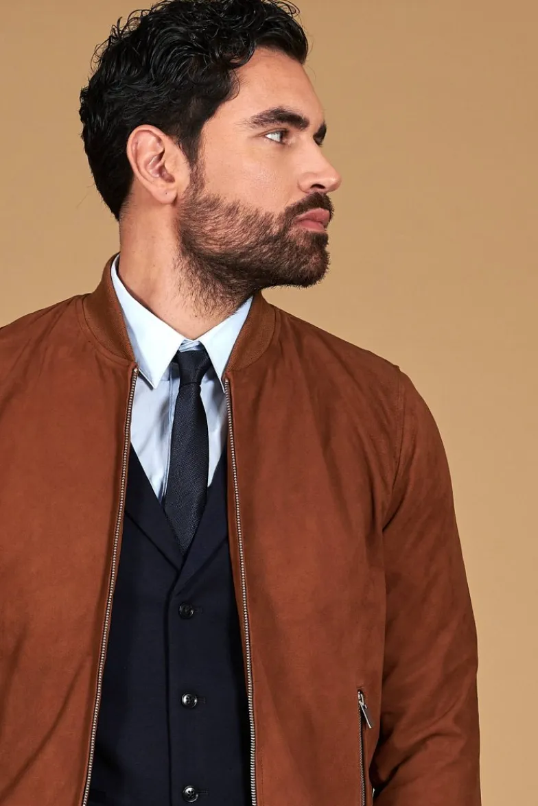 Uomo D'Arienzo Gaudil - Giacca Bomber in pelle camoscio cuoio due tasche