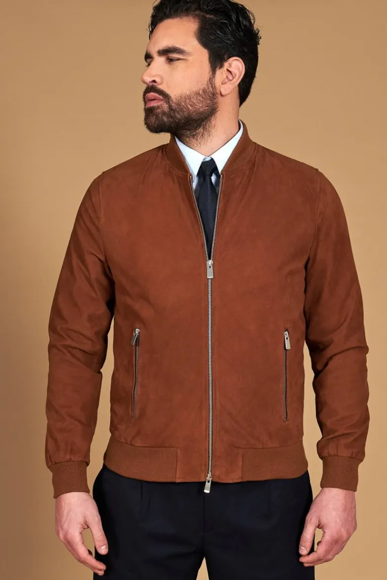 Uomo D'Arienzo Gaudil - Giacca Bomber in pelle camoscio cuoio due tasche