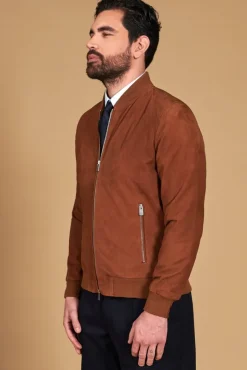 Uomo D'Arienzo Gaudil - Giacca Bomber in pelle camoscio cuoio due tasche