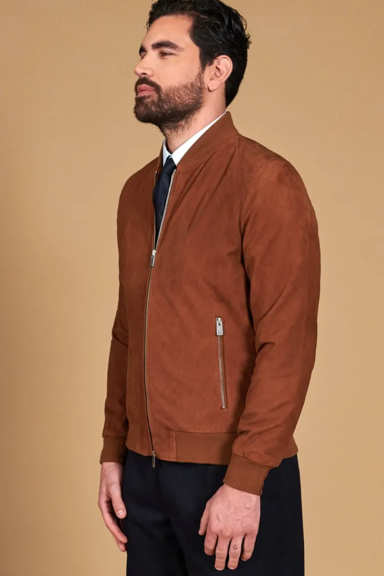 Uomo D'Arienzo Gaudil - Giacca Bomber in pelle camoscio cuoio due tasche
