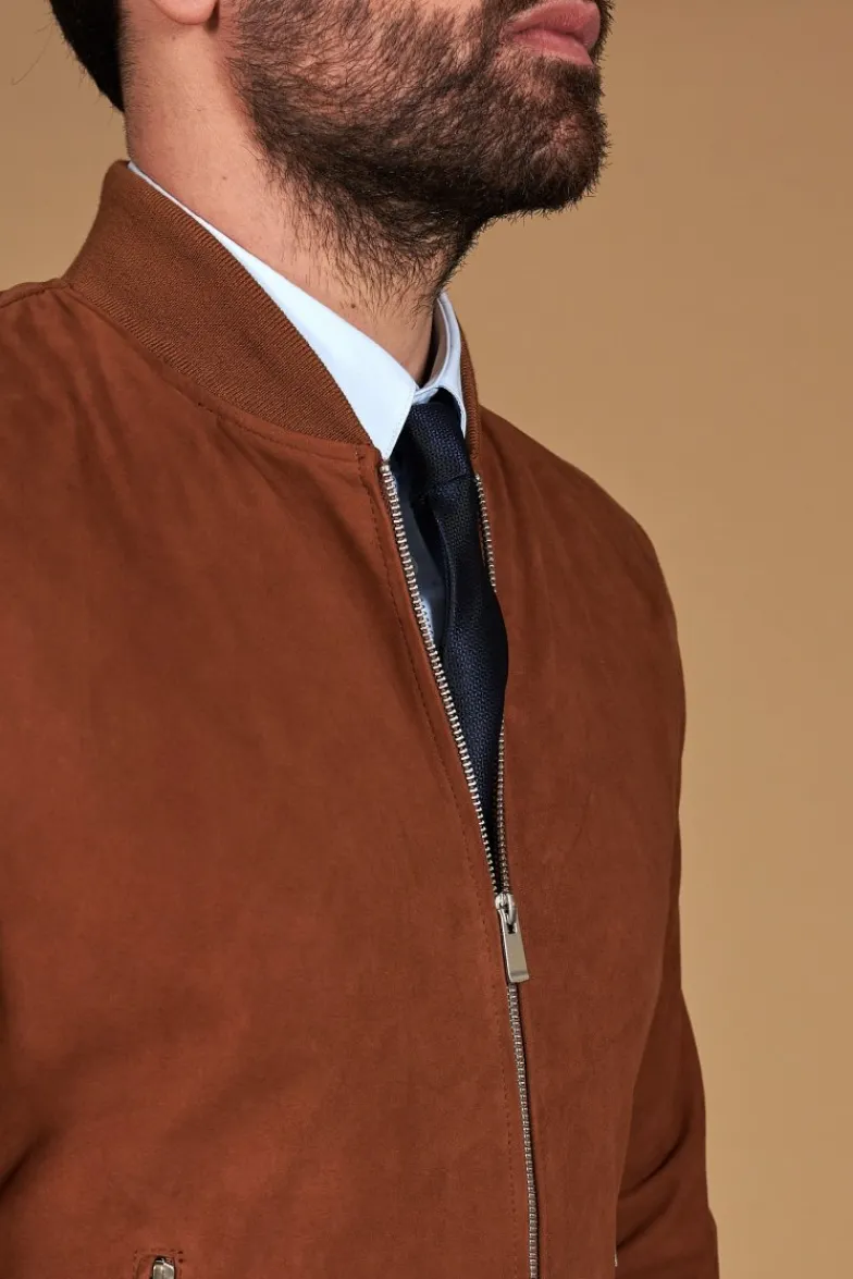 Uomo D'Arienzo Gaudil - Giacca Bomber in pelle camoscio cuoio due tasche