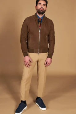 Uomo D'Arienzo Gaudil - Giacca Bomber in pelle scamosciata fango due tasche
