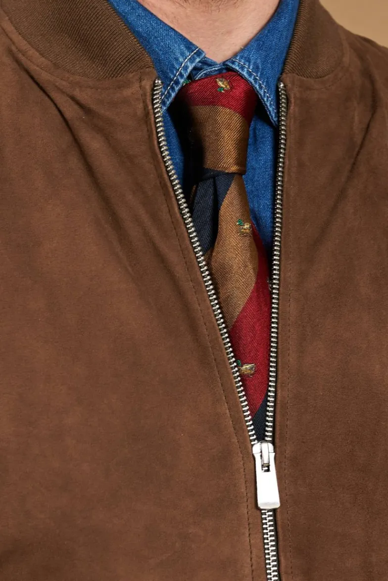 Uomo D'Arienzo Gaudil - Giacca Bomber in pelle scamosciata fango due tasche