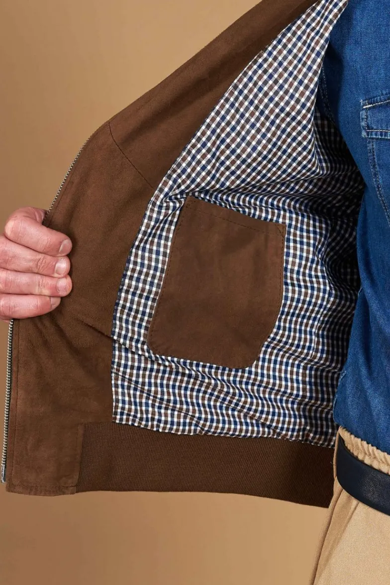 Uomo D'Arienzo Gaudil - Giacca Bomber in pelle scamosciata fango due tasche