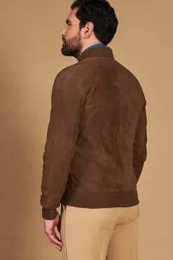 Uomo D'Arienzo Gaudil - Giacca Bomber in pelle scamosciata fango due tasche