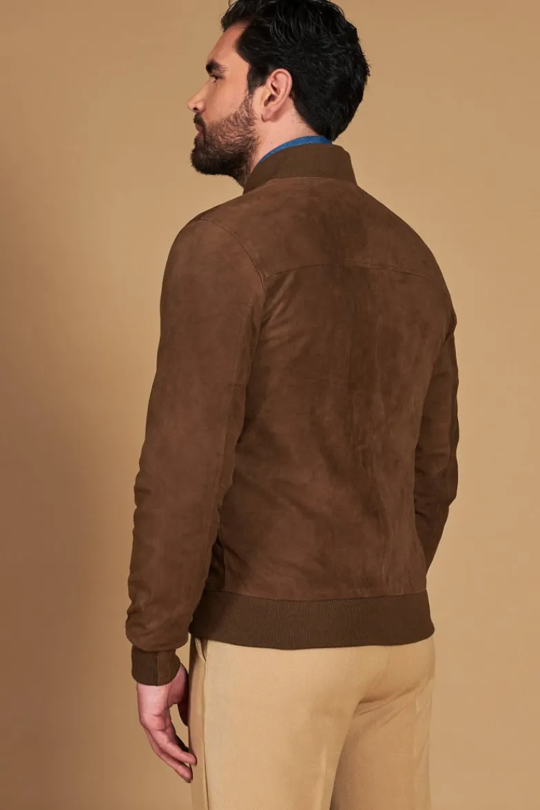 Uomo D'Arienzo Gaudil - Giacca Bomber in pelle scamosciata fango due tasche