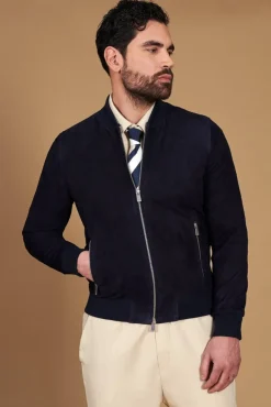 Uomo D'Arienzo Gaudil - Giacca Bomber in pelle camoscio blu due tasche