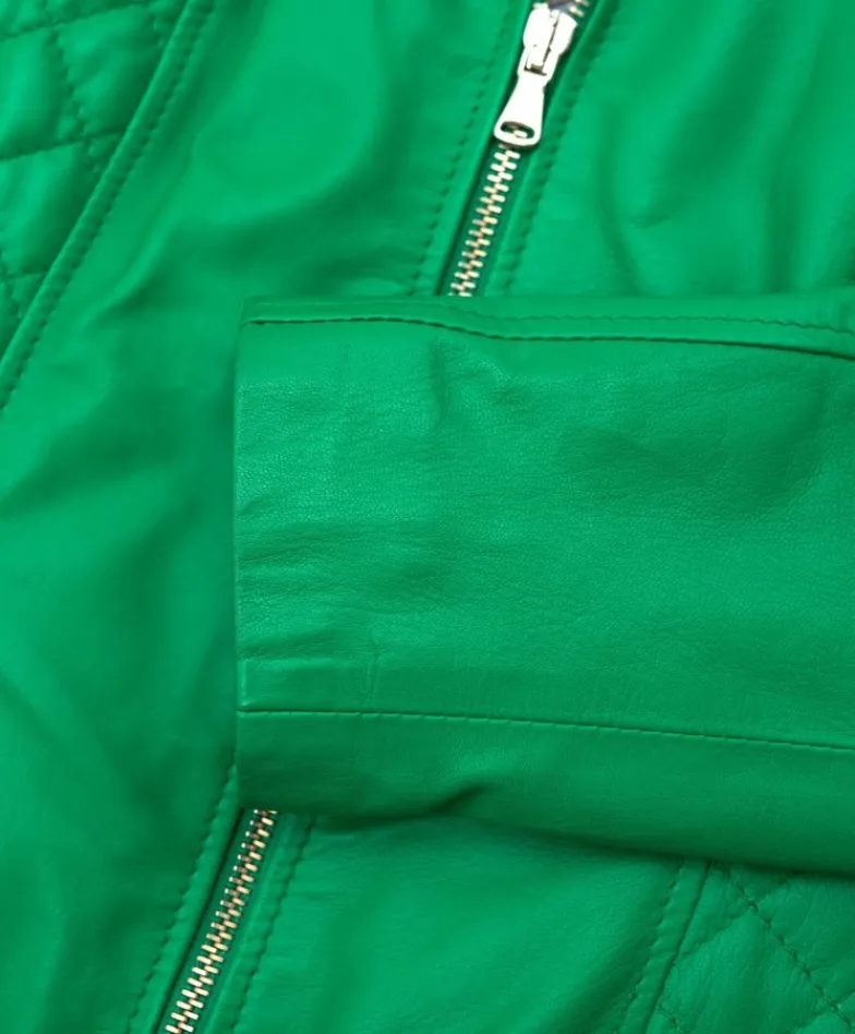 Donna D'Arienzo Geny - Giacca moto in pelle verde trapuntata nappa effetto liscio