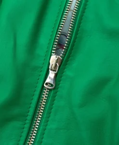 Donna D'Arienzo Geny - Giacca moto in pelle verde trapuntata nappa effetto liscio