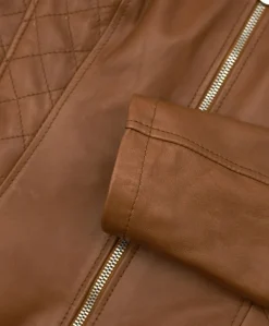 Donna D'Arienzo Geny - Giacca moto in pelle naturale cuoio trapuntata effetto liscio
