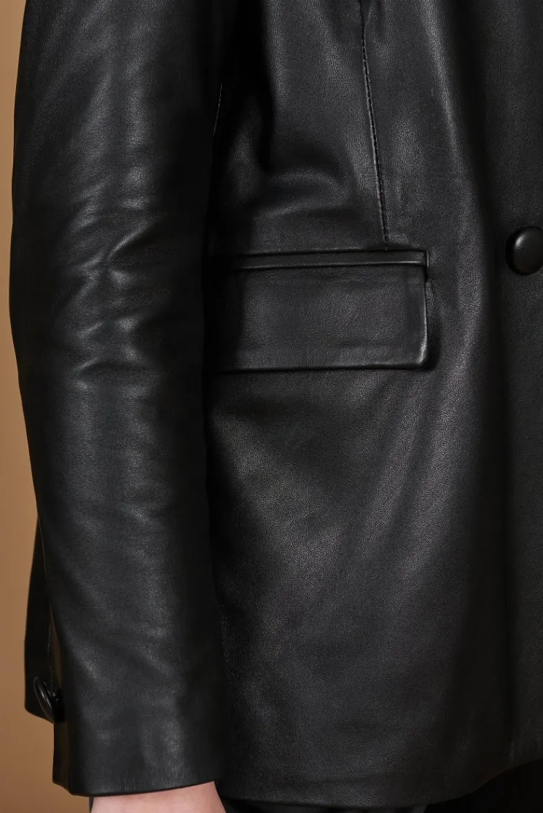 Donna D'Arienzo Giada - Blazer doppiopetto in pelle nera chiusura bottone