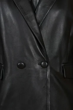 Donna D'Arienzo Giada - Blazer doppiopetto in pelle nera chiusura bottone