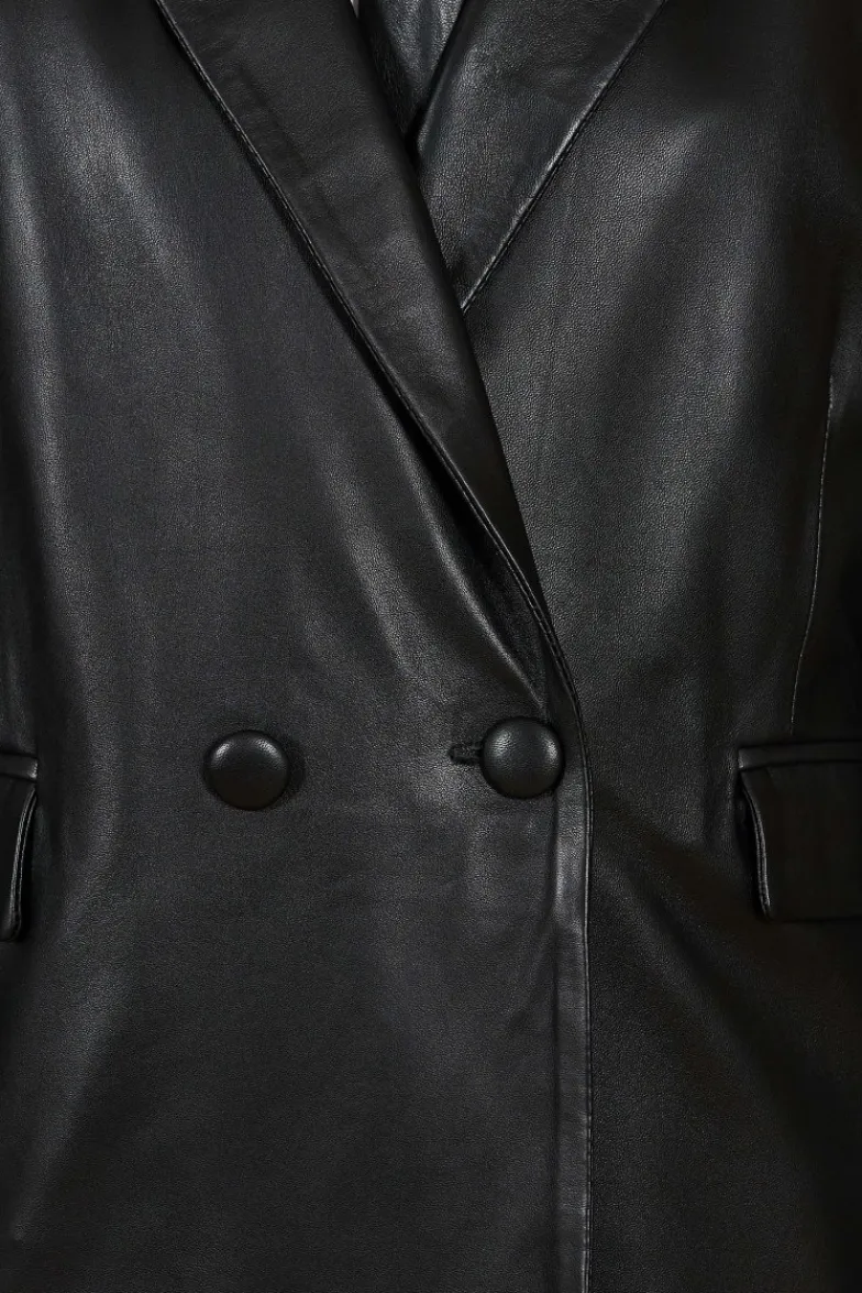 Donna D'Arienzo Giada - Blazer doppiopetto in pelle nera chiusura bottone