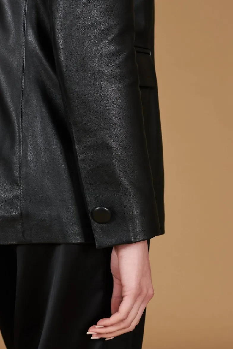 Donna D'Arienzo Giada - Blazer doppiopetto in pelle nera chiusura bottone