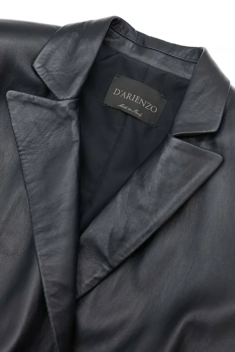 Donna D'Arienzo Giada - Blazer doppiopetto in pelle nera chiusura bottone
