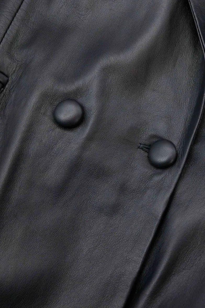 Donna D'Arienzo Giada - Blazer doppiopetto in pelle nera chiusura bottone