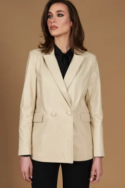 Donna D'Arienzo Giada - Blazer doppiopetto in pelle beige chiusura bottone