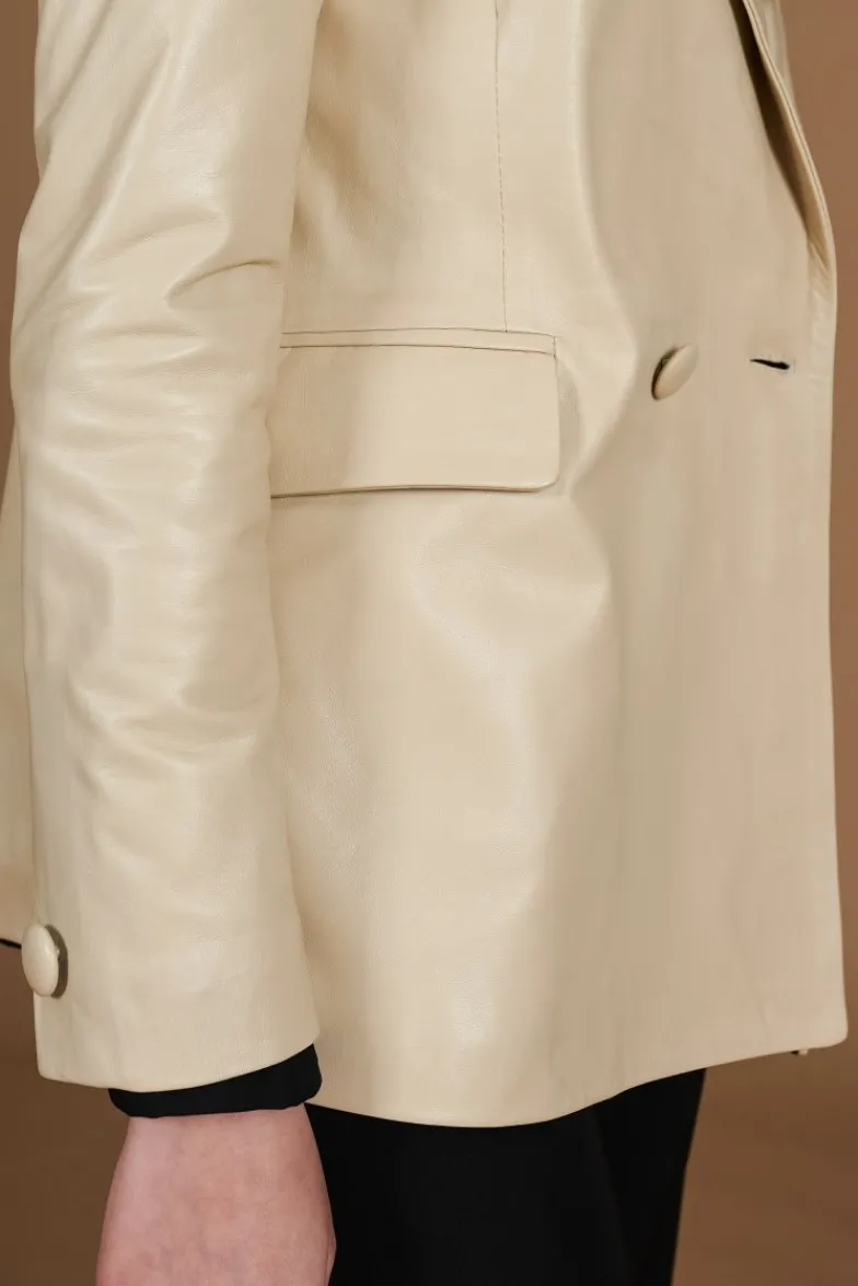 Donna D'Arienzo Giada - Blazer doppiopetto in pelle beige chiusura bottone