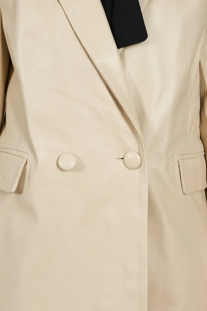 Donna D'Arienzo Giada - Blazer doppiopetto in pelle beige chiusura bottone