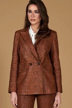 Donna D'Arienzo Giada - Blazer doppiopetto in pelle marrone stampa pitone
