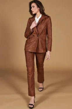 Donna D'Arienzo Giada - Blazer doppiopetto in pelle marrone stampa pitone