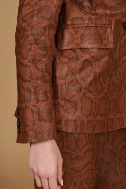Donna D'Arienzo Giada - Blazer doppiopetto in pelle marrone stampa pitone
