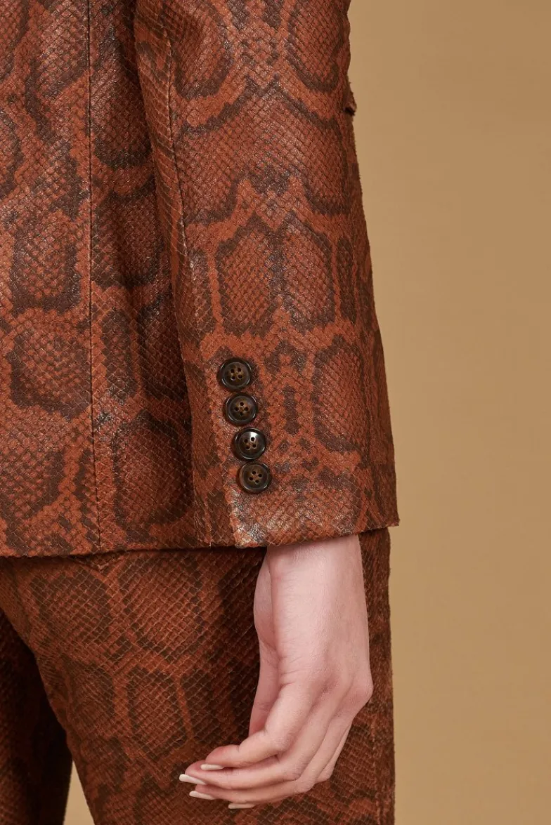 Donna D'Arienzo Giada - Blazer doppiopetto in pelle marrone stampa pitone