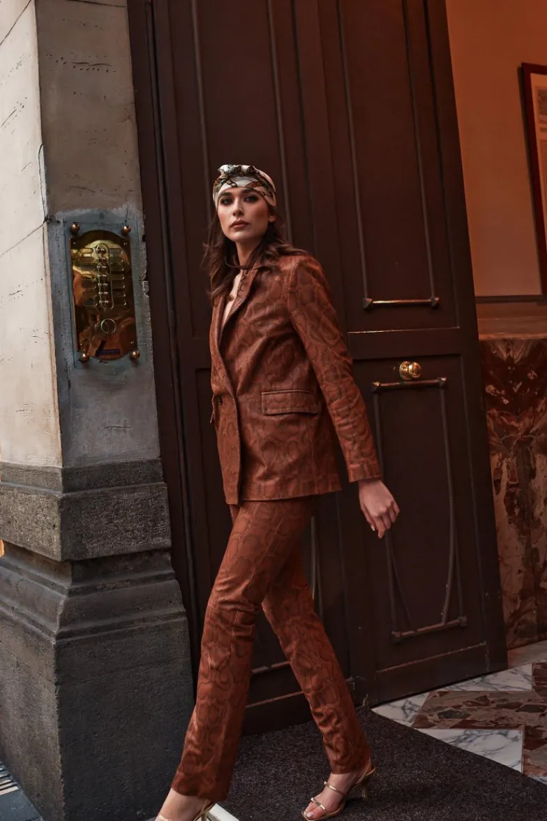 Donna D'Arienzo Giada - Blazer doppiopetto in pelle marrone stampa pitone